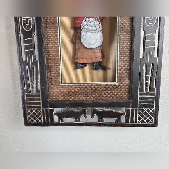 Vintage African Culture Women Carrying Fruit-Her Child Shadow Box Wood Tribal - Picture 4 of 13